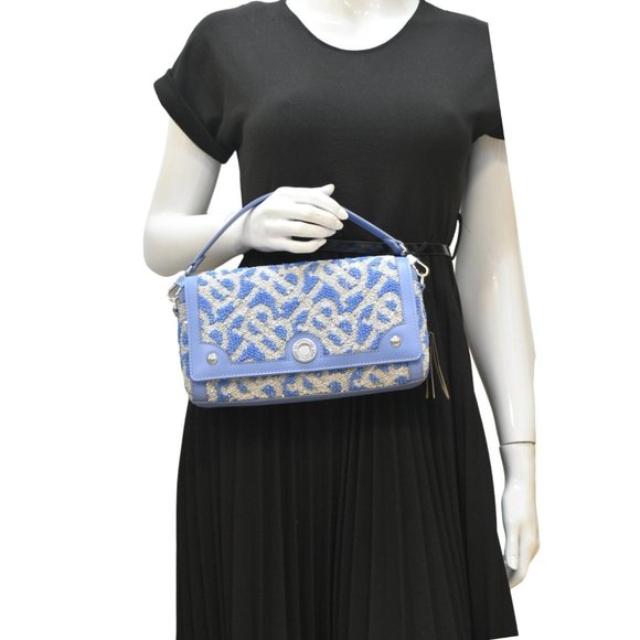 BURBERRY Note TB Small Sequins Yarn Shoulder Bag Blue - Picture 2 of 12